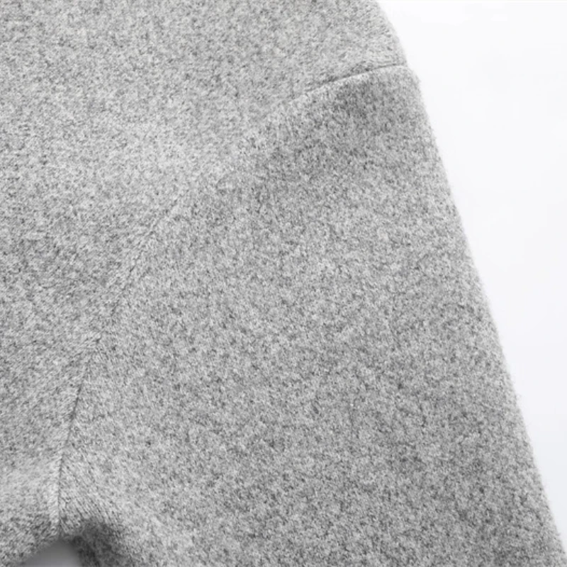 للجنسين كتلة اللون بدوره إلى أسفل طوق متماسكة سترة - رمادي فاتح (أسود-رمادي) M-2XL الخريف زوجين فضفاضة تناسب بلايز عادية #5