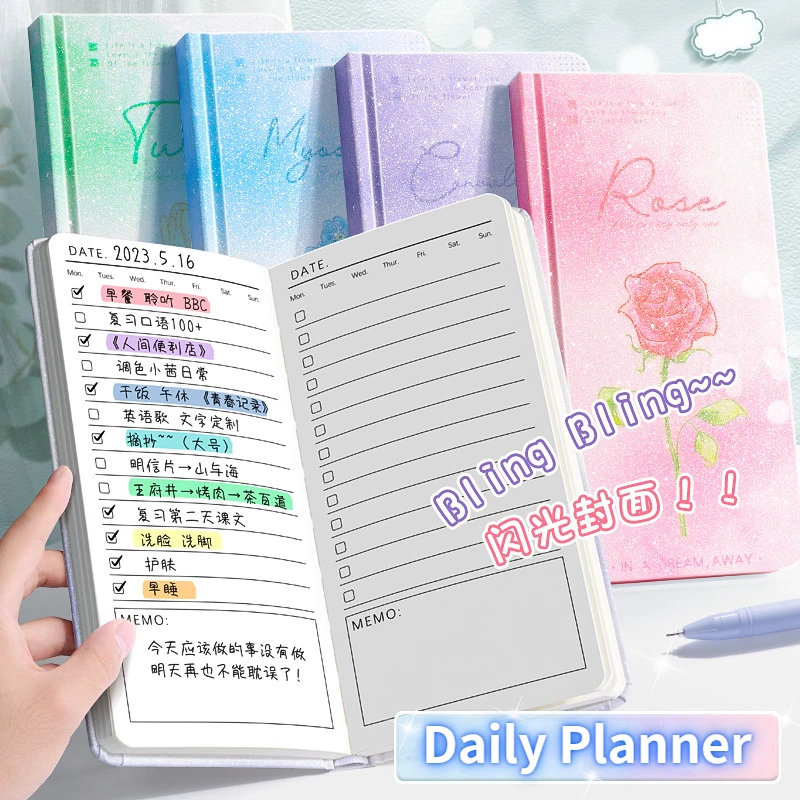 

Portable Glitter Gradient Cover Planner Agenda Notebook Schedules Daily Plan To Do List Notepad 192 Pages Office School Supplies