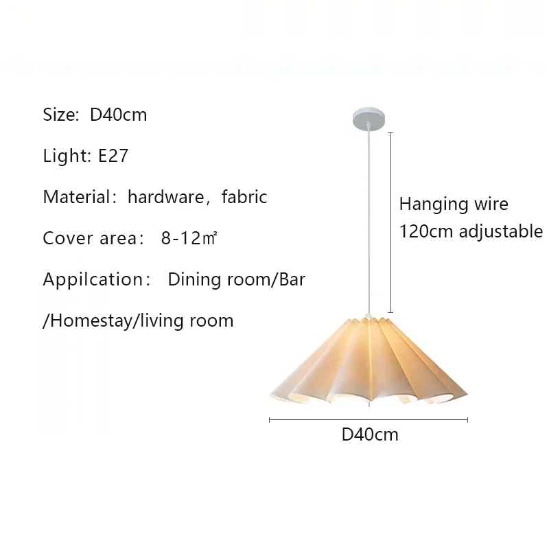 Japanse stijl, Wabi-Sabi-stijl, stoffen kroonluchter voor de eetkamer, keuken, bar of slaapkamer, Franse retro plafondlamp, beige hanglamp.