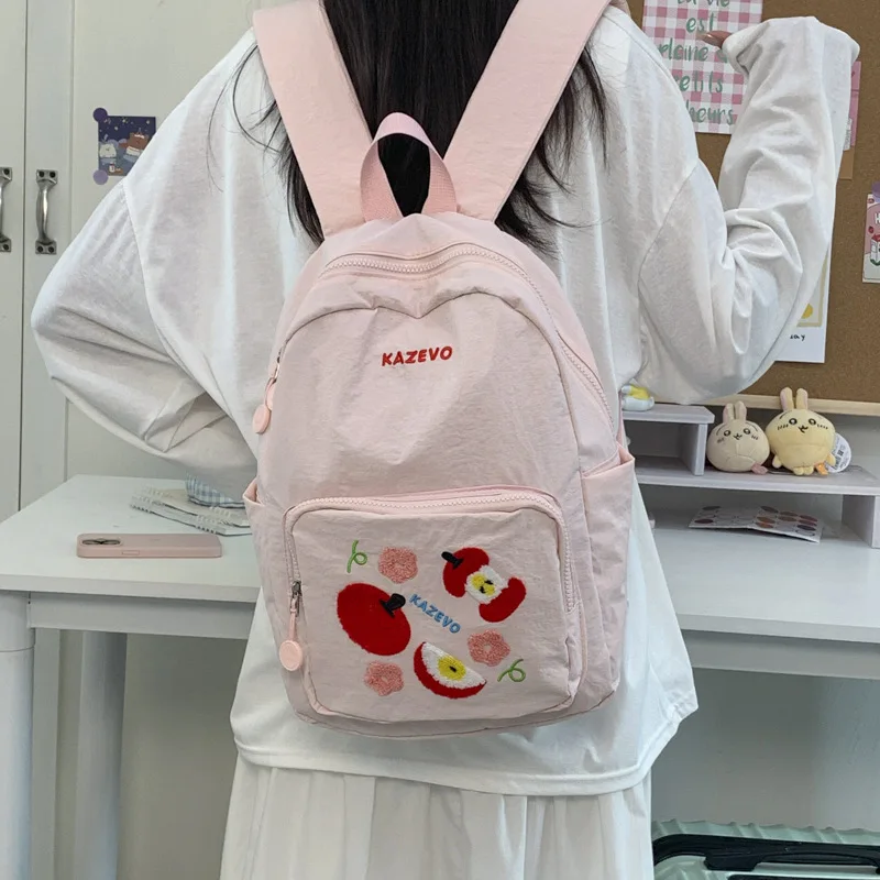 Embroidery Backpack Japanese Ins High Appearance Lightweight Wear Resistant Large Capacity Middle High Student School Bag
