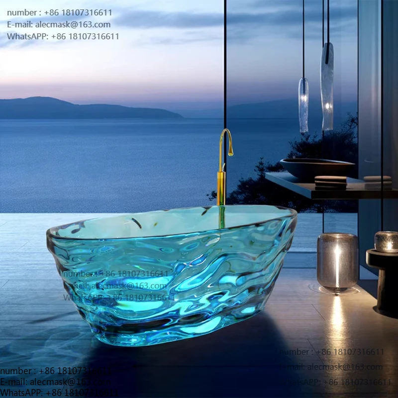 

New Design Stone Resin Soaking Bathtub Colorful Crystal Artificial Stone Transparent Resin Bathtub