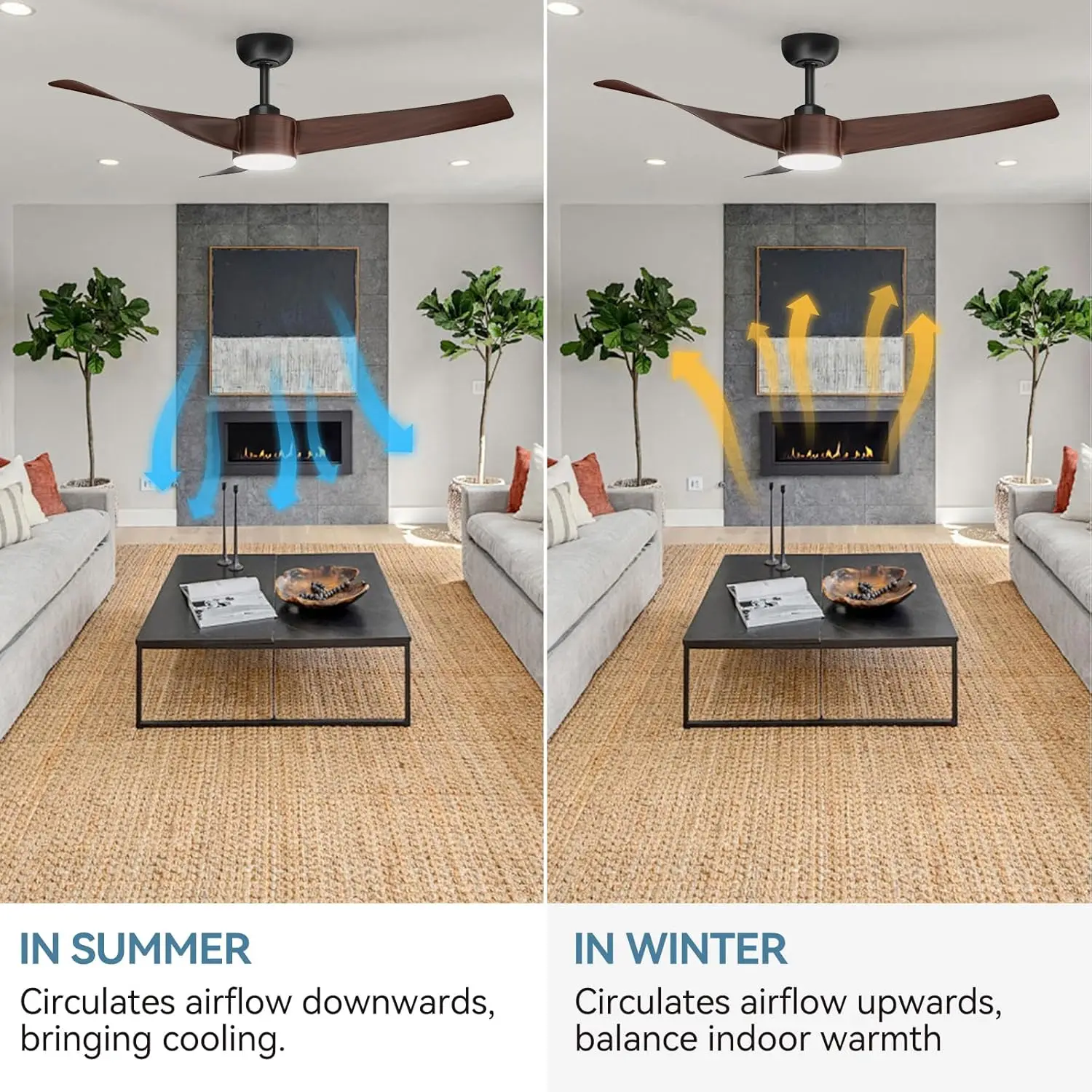 Ventiladores de techo de 52 pulgadas de perfil bajo con luz y control remoto 3CCT regulable 6 velocidades ventilador de techo reversible silencioso para dormitorio