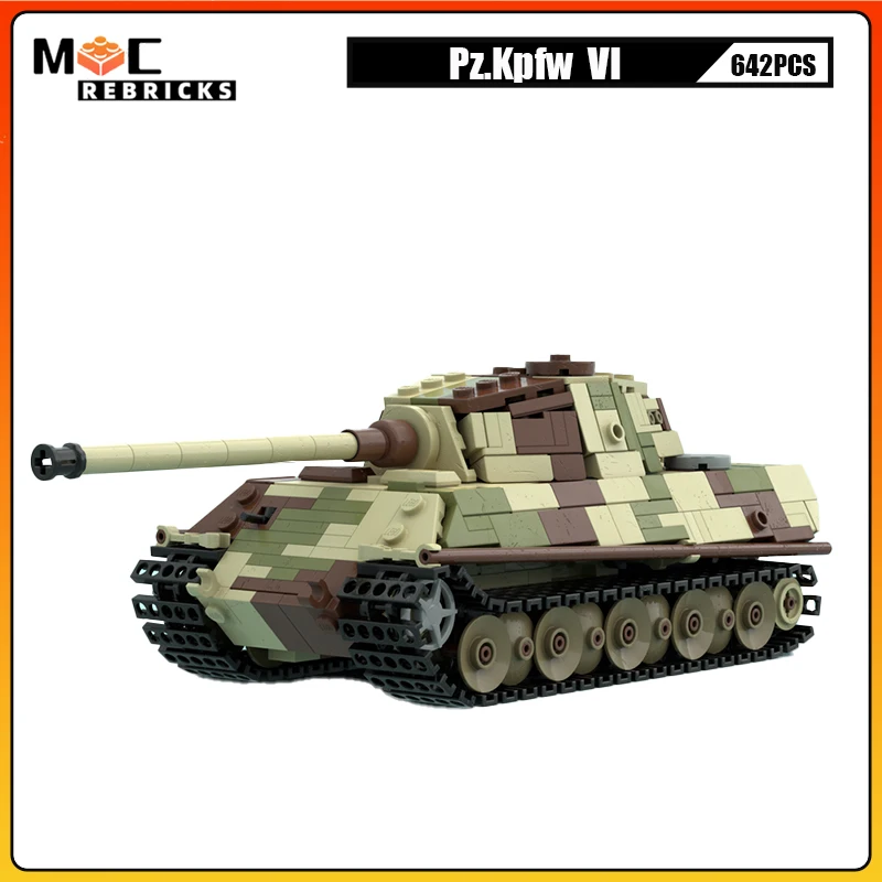 MOC Military Forces Battle Armed Vehicles PzKpfw VI Tank Tracked Armored Vehicle Model Building Blocks Toys Assembly Kids Bricks