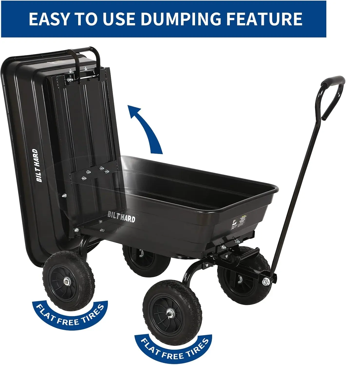 4 Cu.Ft. 10" No-Flat Tires Poly Yard Dump Cart with 180° Rotating Handle, 600 lbs Capacity Heavy Duty Garden Carts and Wagons