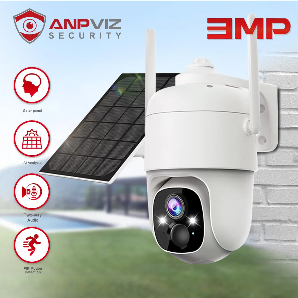 Anpviz Security Wireless Camera Outdoor 3MP 2K Cloud AI Battery Camera Two-way Audio Pan-Tilt Control PIR Motion Detection P2P