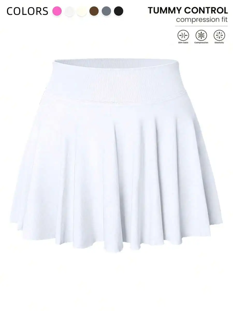 

Women's High-Waisted Pleated Skirt with Tummy Control, Seamless Elastic Waist, Quick-Dry Sporty Mini Skirt