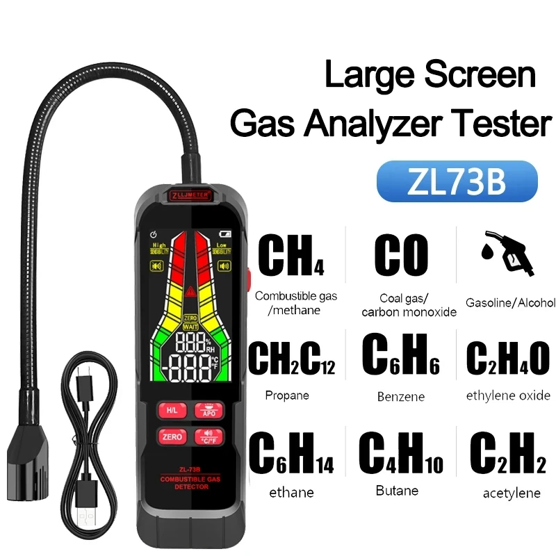 ZL73B 가스 누출 감지기 부저 경고 LCD 디스플레이 가연성 가스 감지기, 온도 습도 가스 분석기, 전기 테스터 도구 