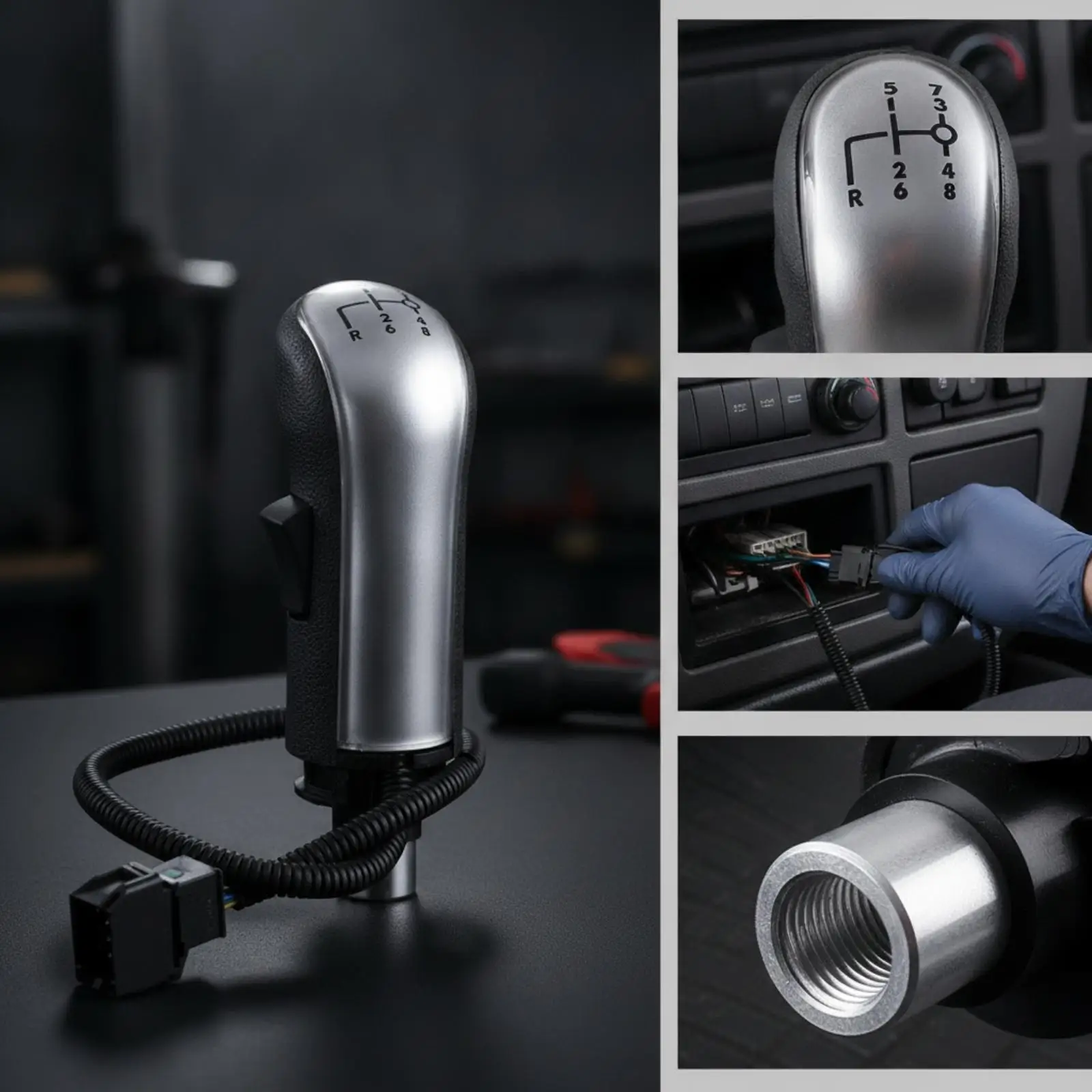 Silver Top Manual Gear Knob for Heavy Truck with Coiled Harness Side Control Lever Slip Resistant Grip