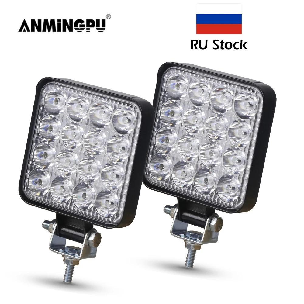 ANMINGPU Mini Offroad LED Bar 12V 24V Square LED Work Light for Car Truct Boat Atv 4x4 Tractor 42W 48W Spotlight LED Light Bar