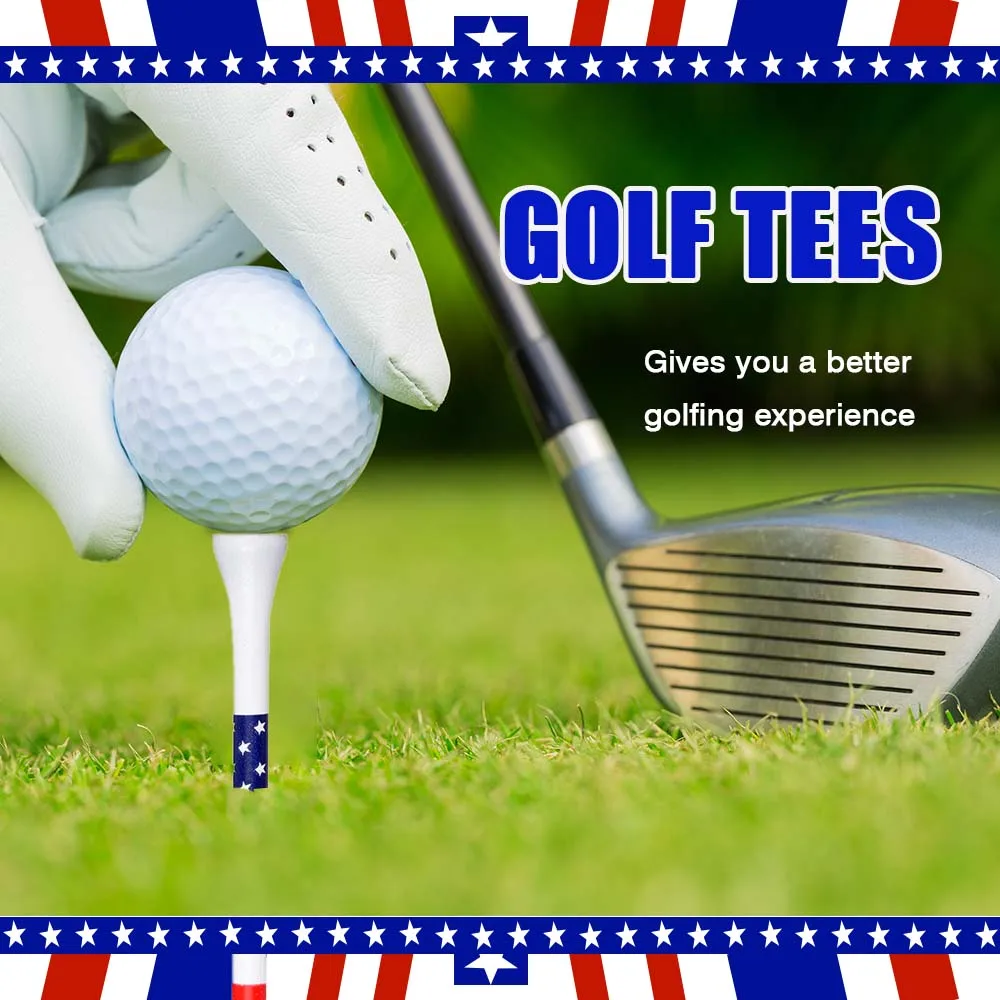 50 ชิ้น American Flag สไตล์ทนทานไม้ไผ่ Tees กอล์ฟ, กอล์ฟคุณภาพสูงระยะไกลตี Professional ลดแรงเสียดทาน Tee