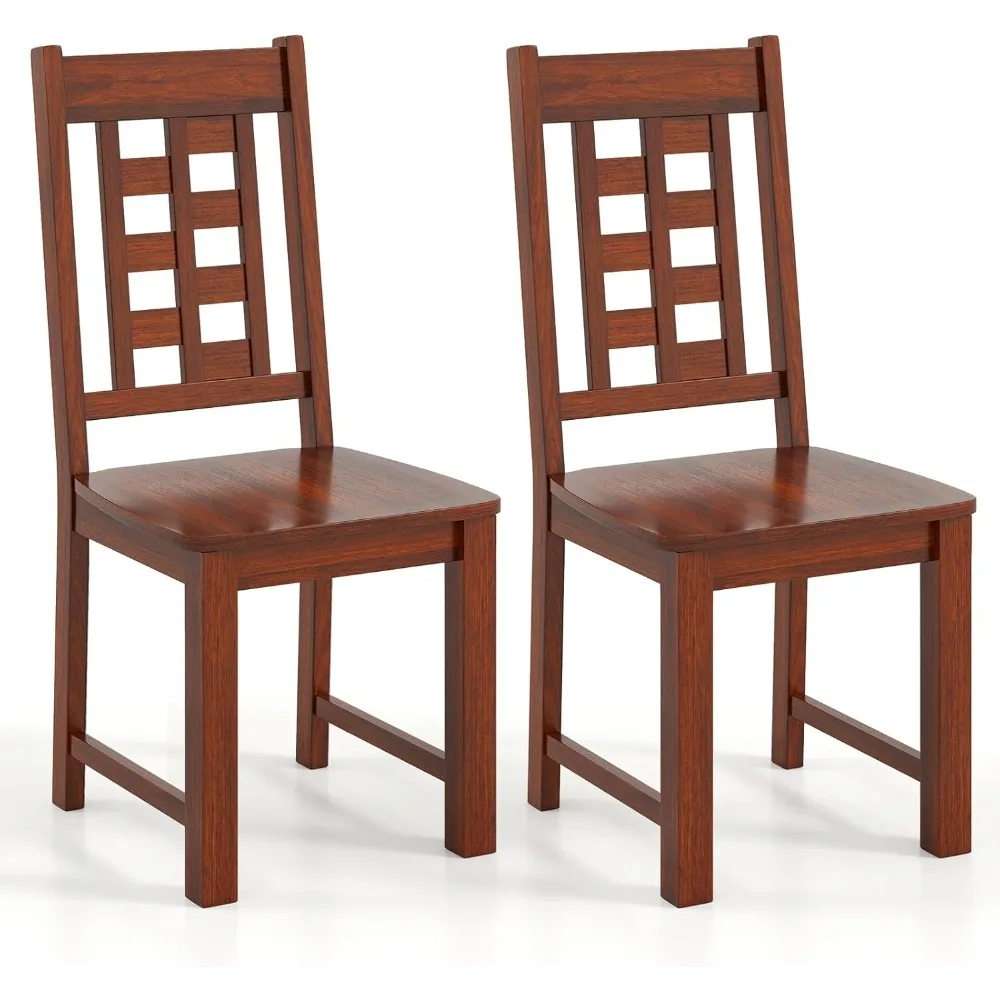 

Wooden Dining Chair Set of 2, Kitchen Chairs with Solid Rubberwood Frame, High Openwork Back, Wide Seat