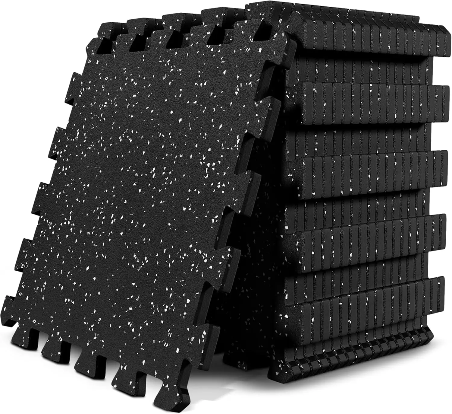 Alfombrillas de gimnasio entrelazadas de 18 piezas: parte superior de goma y espuma EVA, baldosas de 12,6 x 12,6 pulgadas para protección de entrenamiento en casa