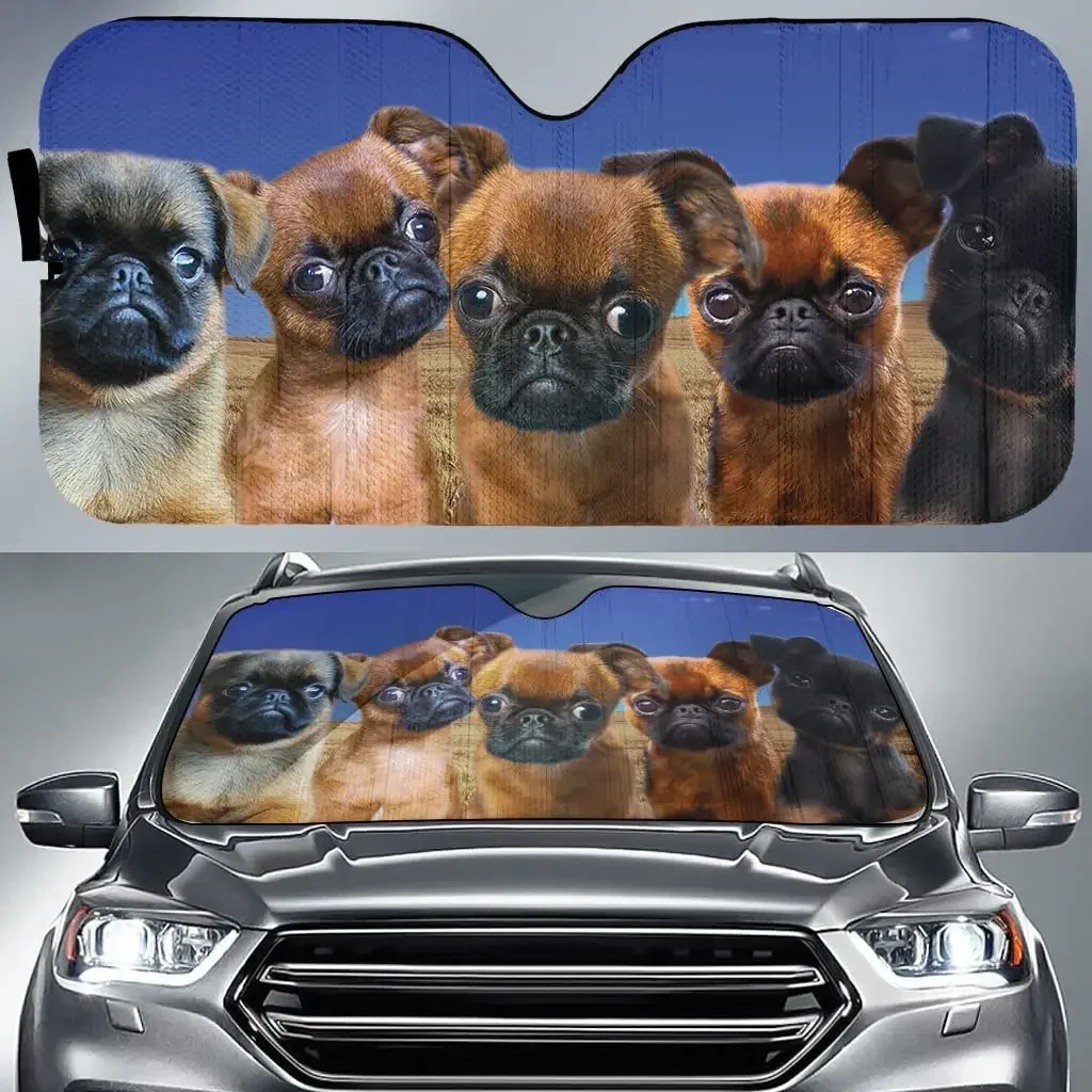 Short Haired Griffons Blue Pattern Car Sunshade, Short Haired Griffons Auto Sunshade for Car Decor, for Dog Lover, Car Windshiel