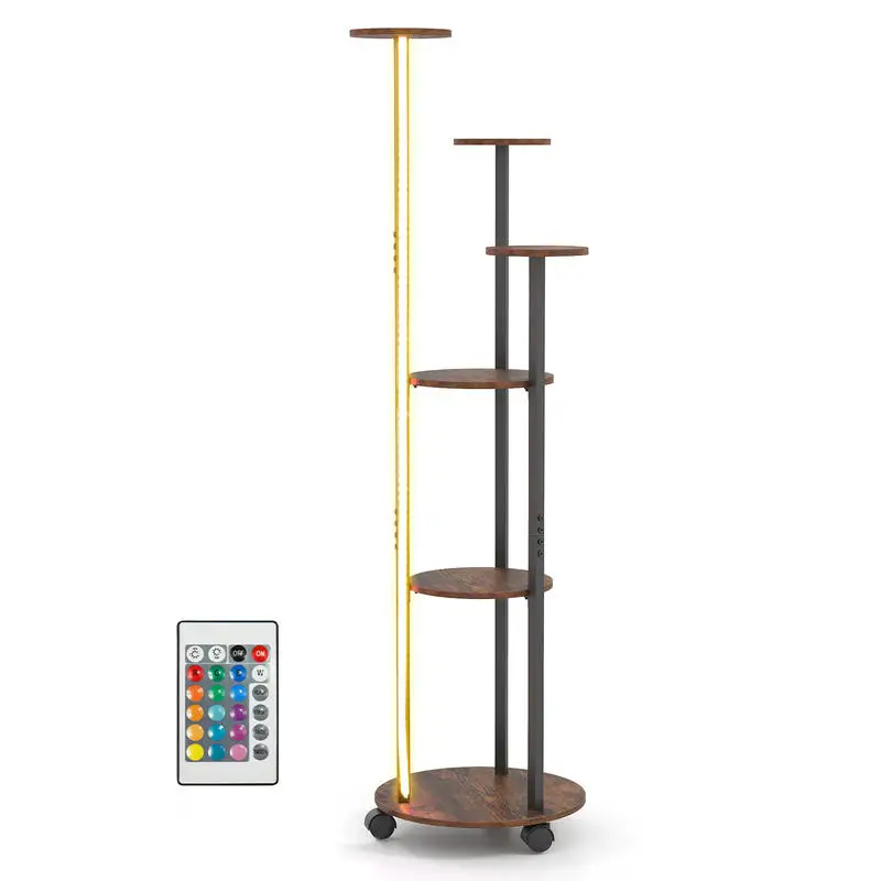 

6-tier Plant Stand with RGB Light and Wheels 57inch Tall Indoor Display Shelf Flowerpot Holder-Rustic Brown