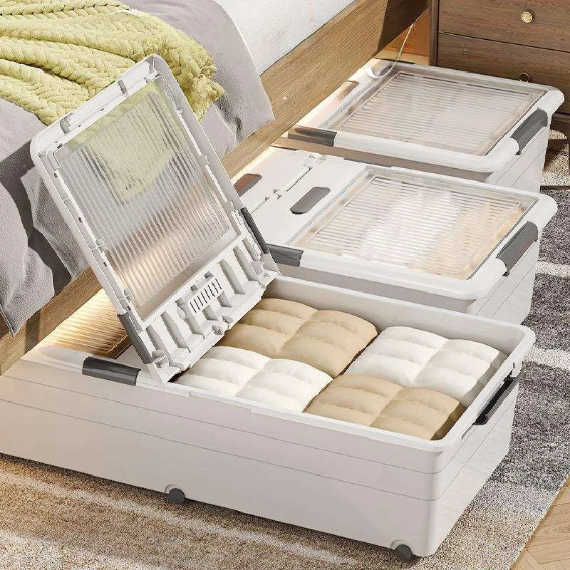 large-capacity-plastic-underbed-storage-box-drawer-style-with-wheels-flat-household-transparent-organizer-box-moisture-proof