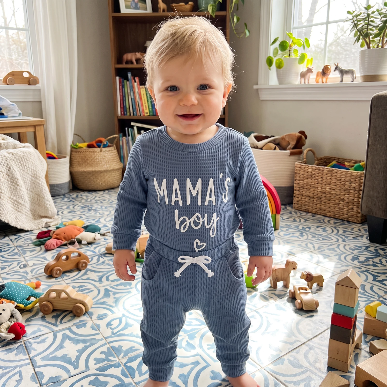 Baby Boy Fall Outfit Letter Embroidery Long Sleeve Romper Pants 2 Pcs Set