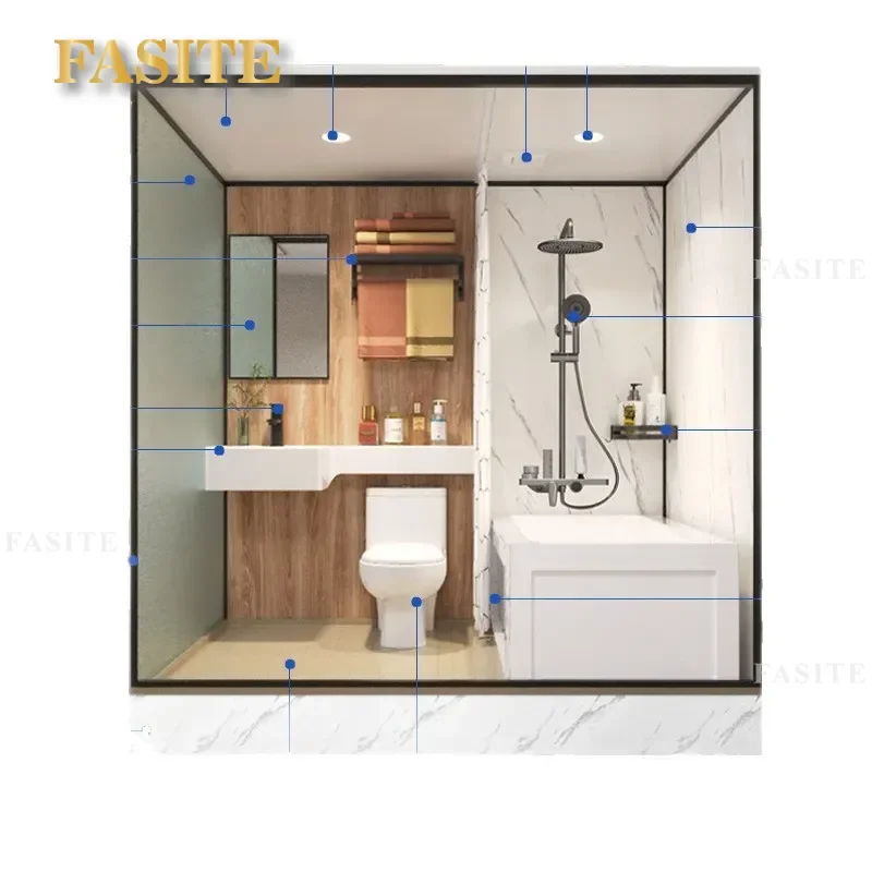for Integral Bathroom Shower Room Integrated Wet and Dry Separation Large Size Bathtub Type with Bathtub
