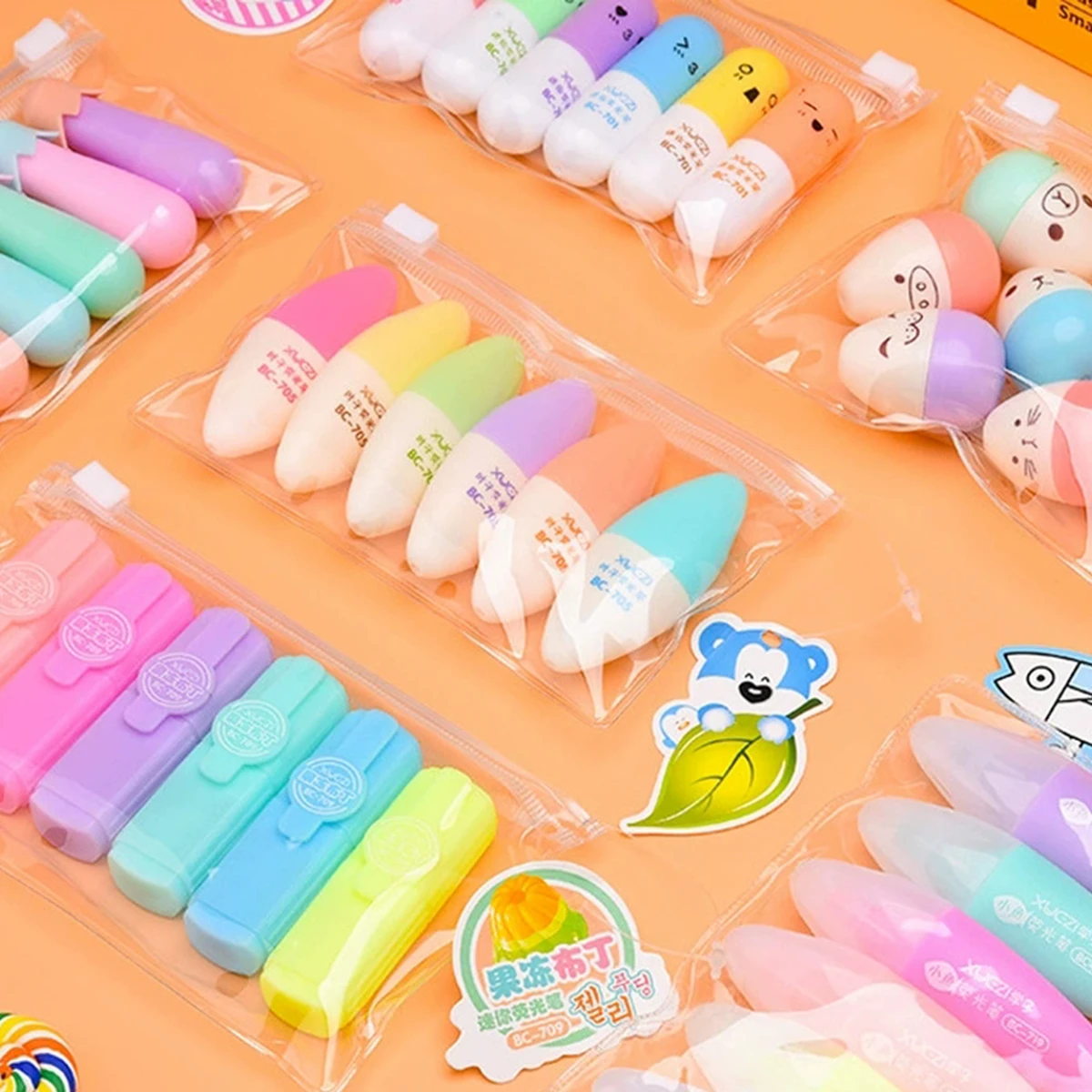 6PCS/Set Leaves Mushroom Cute Kawaii Highlighter Pen Kawaii Chalk Marker Pens Stationery School Supplie