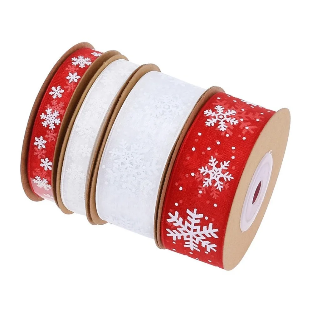 10M Christmas Gift Snowflake Ribbon Wreath Bows Sewing Clothing Gift Fabric Swirl Ribbon DIY Bow Natural Organza Satin Ribbon