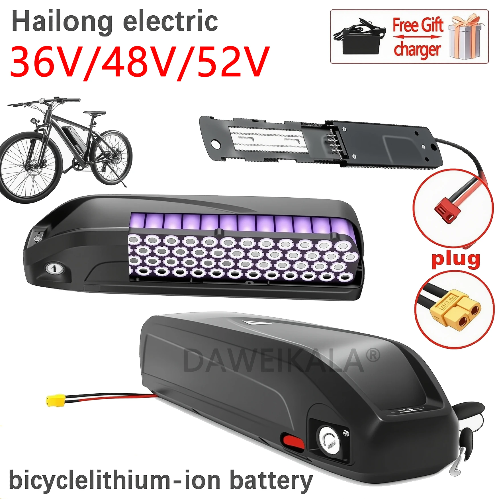 48V 30AH Electric Bike Battery 18650 Cells 36V 52V 48V Bikes Downtube Polly L-G 52V 30AH Scooter E-Bike Battery Pack for 0-1000W