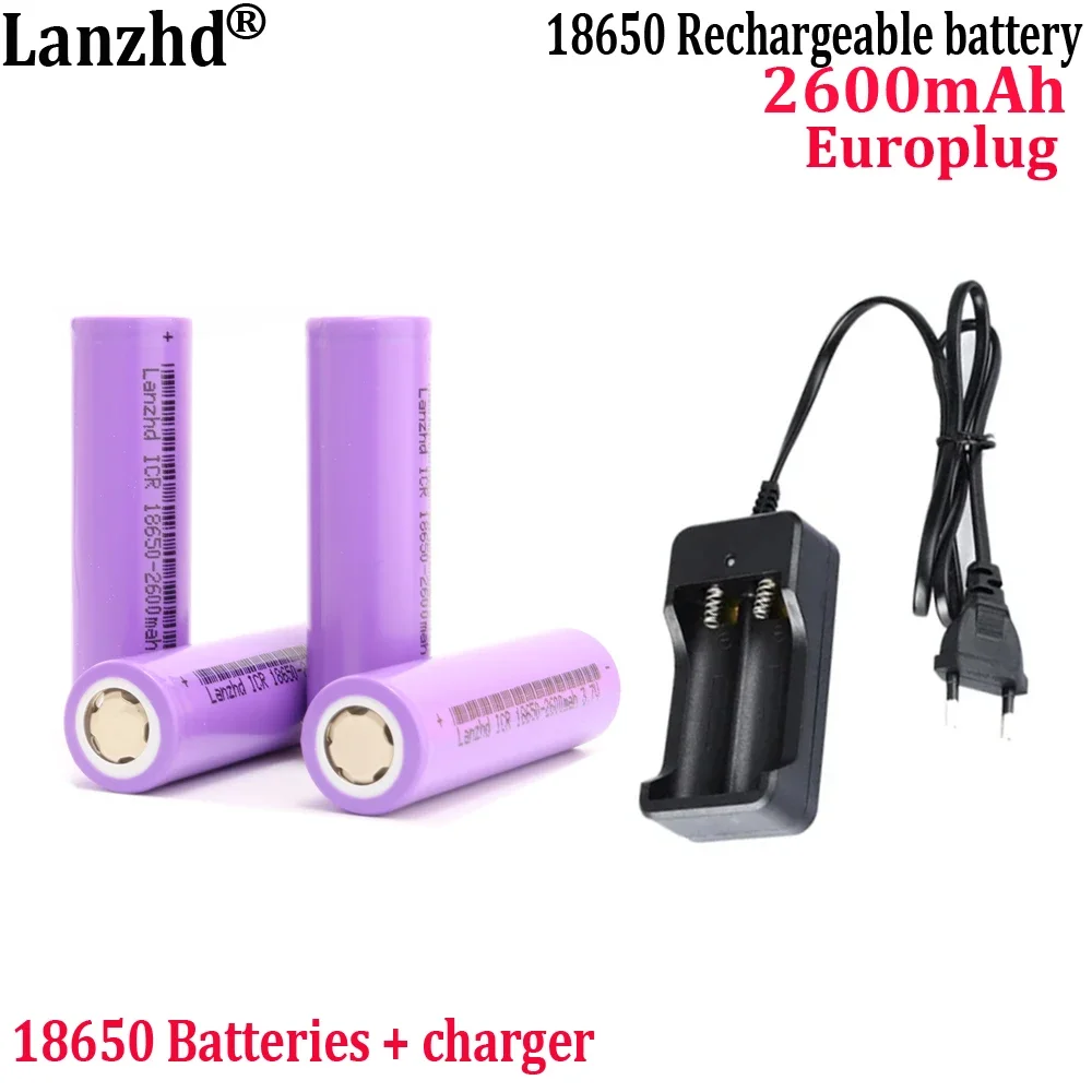

3.7V Rechareable batteries 18650 battery 2600mah with Europlug charger For Bicycle Battery pack Flashlight Lithium Li Ion 3C 5C