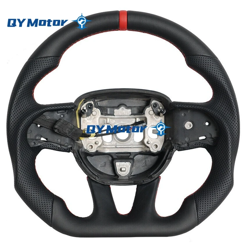 Leather Steering Wheel For Dodge Challenger Charger SRT HELLCAT 2015‑2022 D Shape Sport Wheel Red Stripe