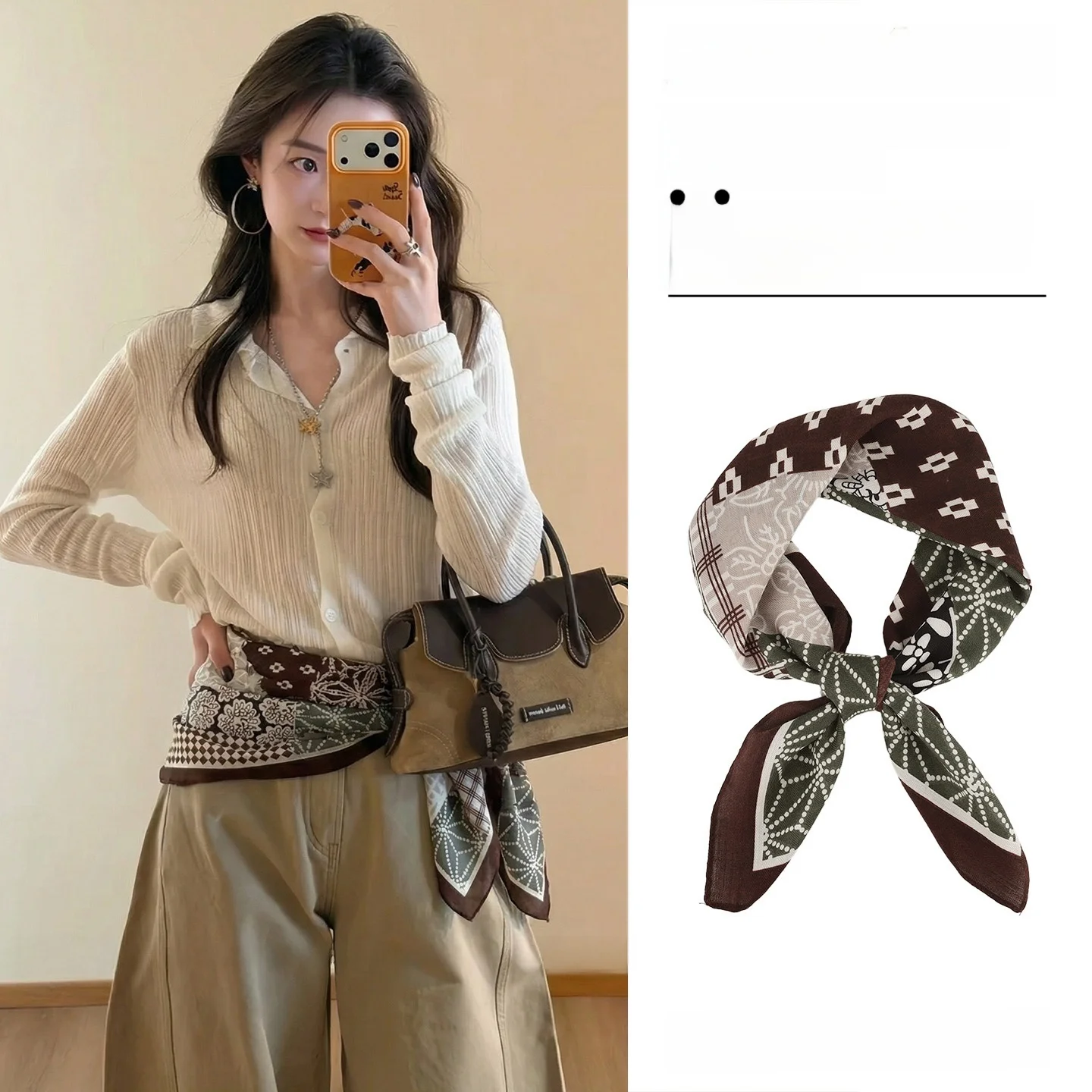 Retro Brown Scarf Belt Layered Wear Waist Curtain Pants Versatile Accessory New Arrival Spring  Shape Tri Vinyl Fiber...