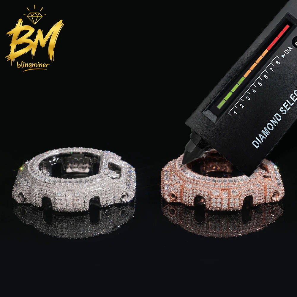 Blingminer CAS** DW6900 VVS Moissanite Watch Case  Brass Can Pass Diamonds Tester With GRA Wrist Diamonds Case Free Shipping