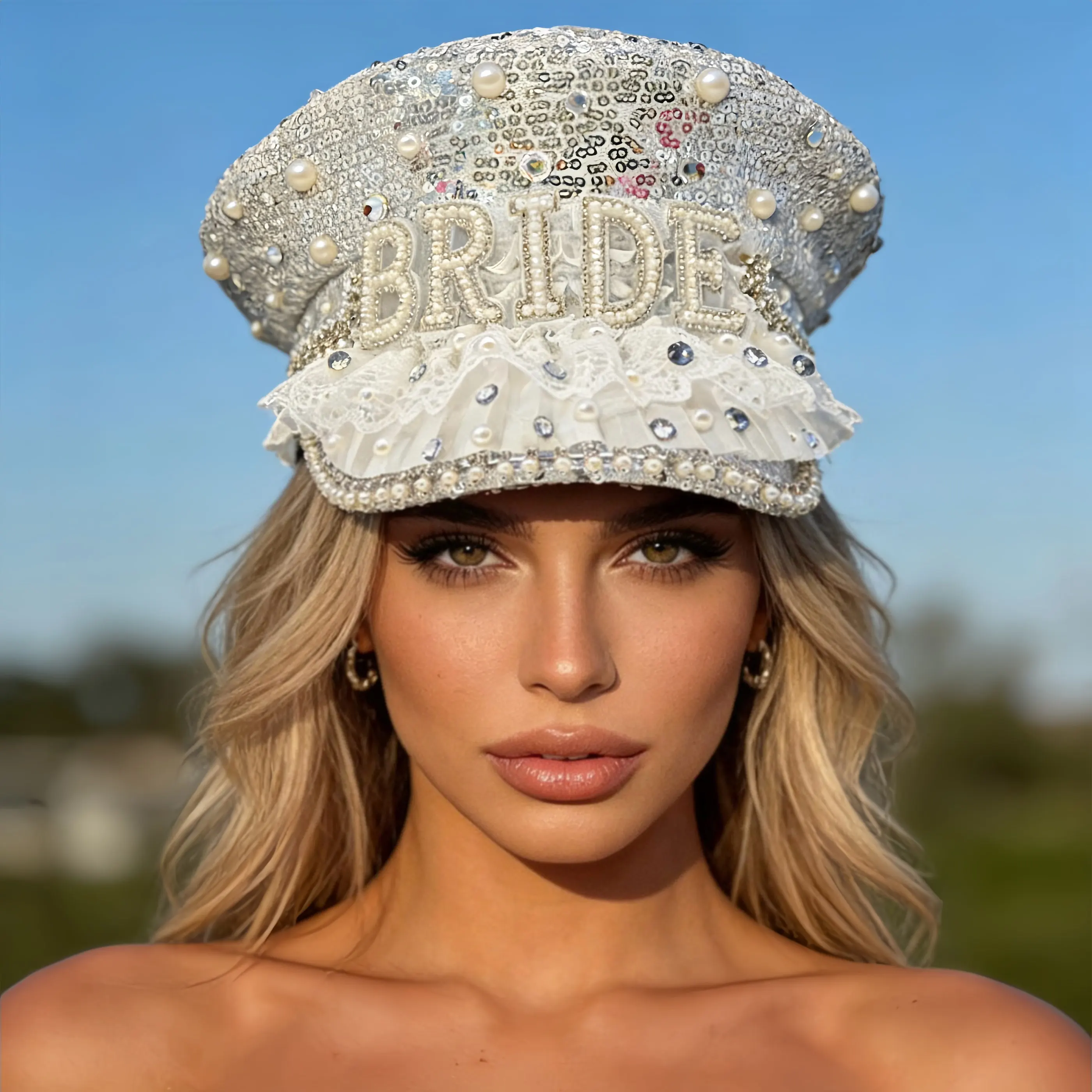 HongLuan Luxury Captain Hat Rhinestone for Burning Man Festival Woman, Halloween Costume Hats Adult, Cosplay Female Accessories