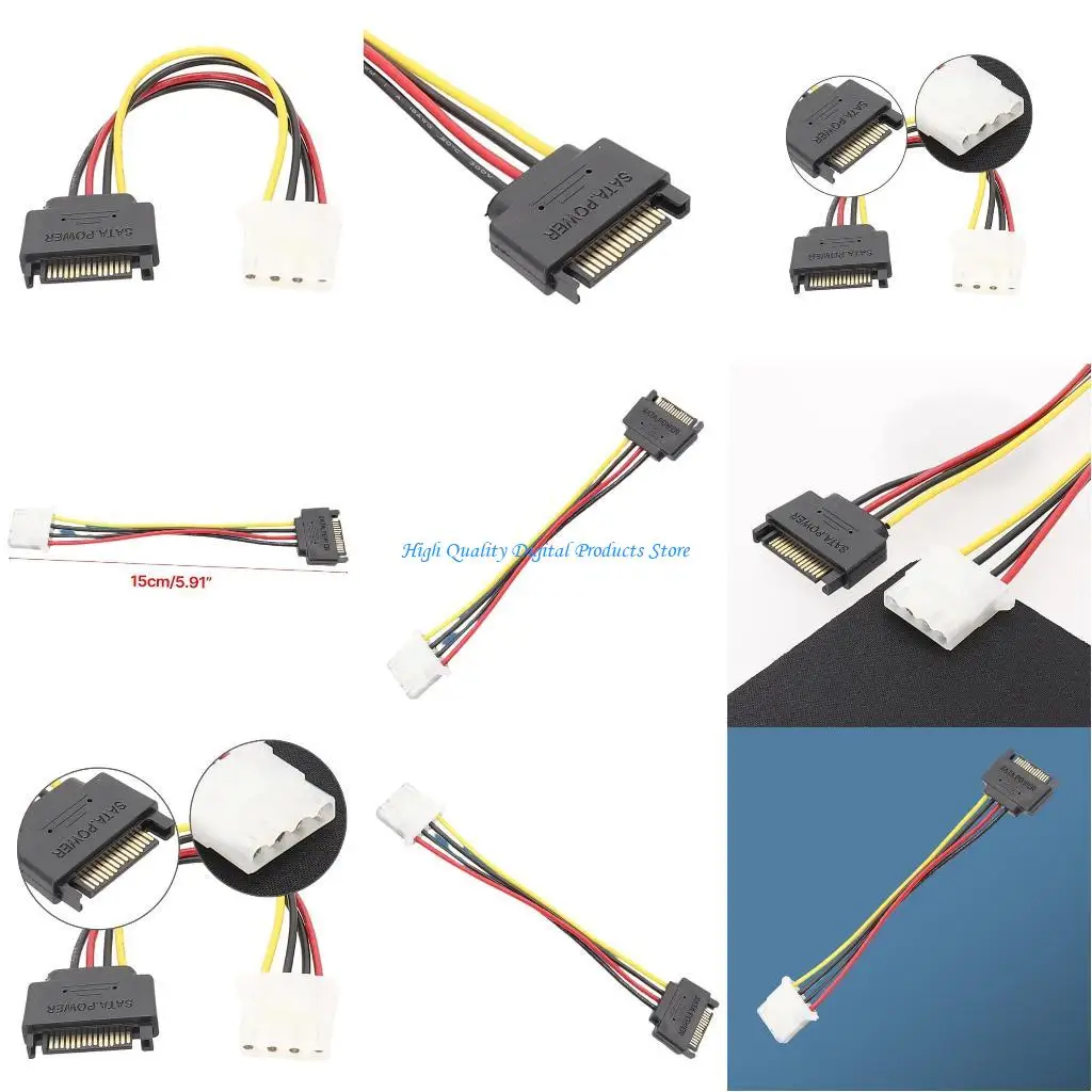 

U2JE Big 4pin To 15pin Power Cord Adapter Cable big 4Pin to Drive HDDs