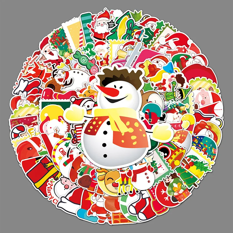 100Sheets Creative Cartoon Christmas Doodle Stickers Suitcase Helmet Refrigerator Notebook Stickers Children's Gift Toys