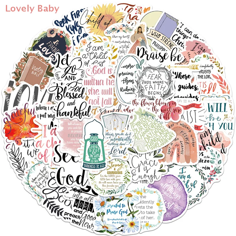 【BBS】52pcs Jesus Phrase Christians Religion Sayings Stickers Bible Sticker Decal for Skateboard Suitcase Graffiti Luggage
