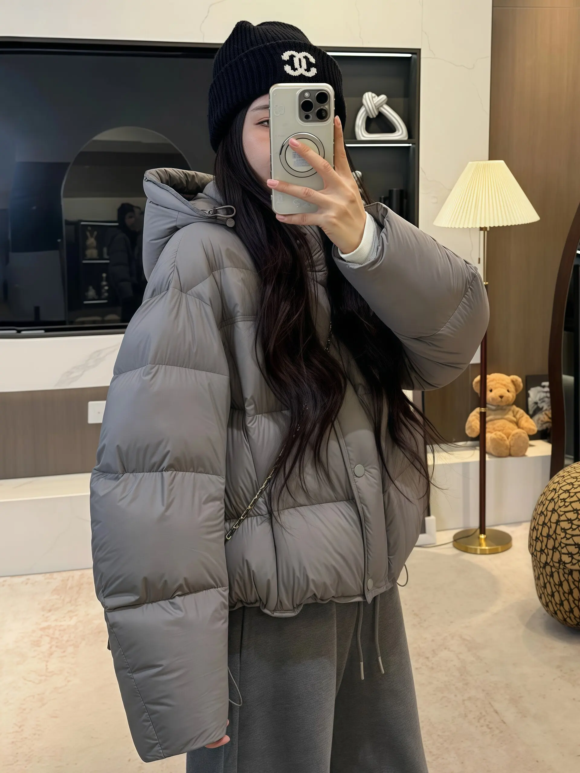 

Gray Short Thickened Duck down Jacket Women's Winter New Korean Style Bread Coat Built-In Warmth Windproof Sleeve Polyester F...