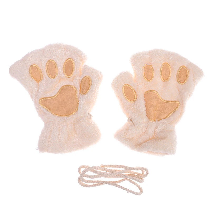 Cute Cat Paw Fluffy Claw Fingerless Gloves Warm Soft Plush Fingerless Panda Glove Half Finger Women Winter Wear Christmas Gifts