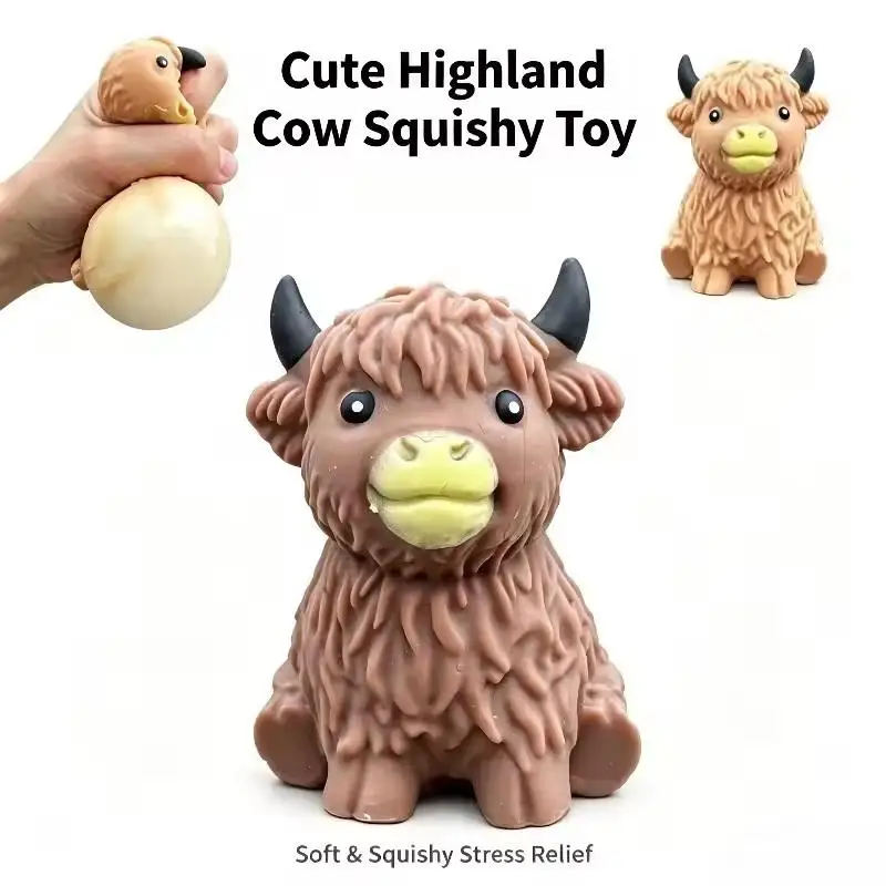 Slow Rebound Scottish Highland Cow Fidget Toy Anxiety Relief Squeeze Model Kids Entertainment Cheese Decor Present