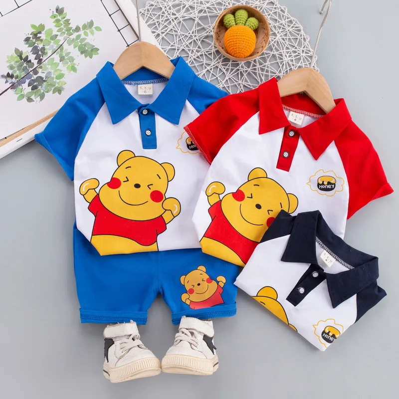 Baby Boys Cotton Clothing Sets Kids Cute Cartoon Winnie The Pooh Summer Suits T-Shirt Shorts Clothes Children 0 1 2 3 4 Years