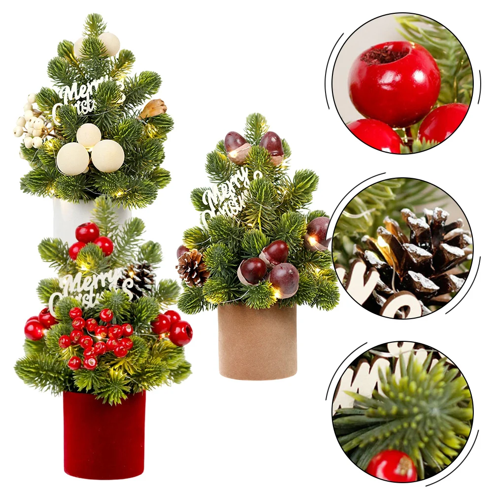 

Миниатюрная искусственная рождественская елка с реалистичными сосновыми шишками и ягодами для камина и праздничного декора стола.