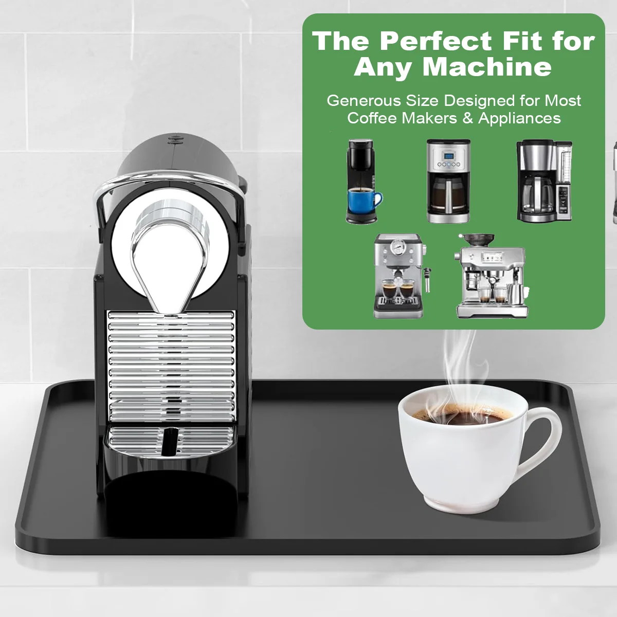 Silicone Coffee Maker Mat with Lip, Coffee Tray Fit Under Coffee Machine Appliance Automatic Machines Espresso Accessory, Black