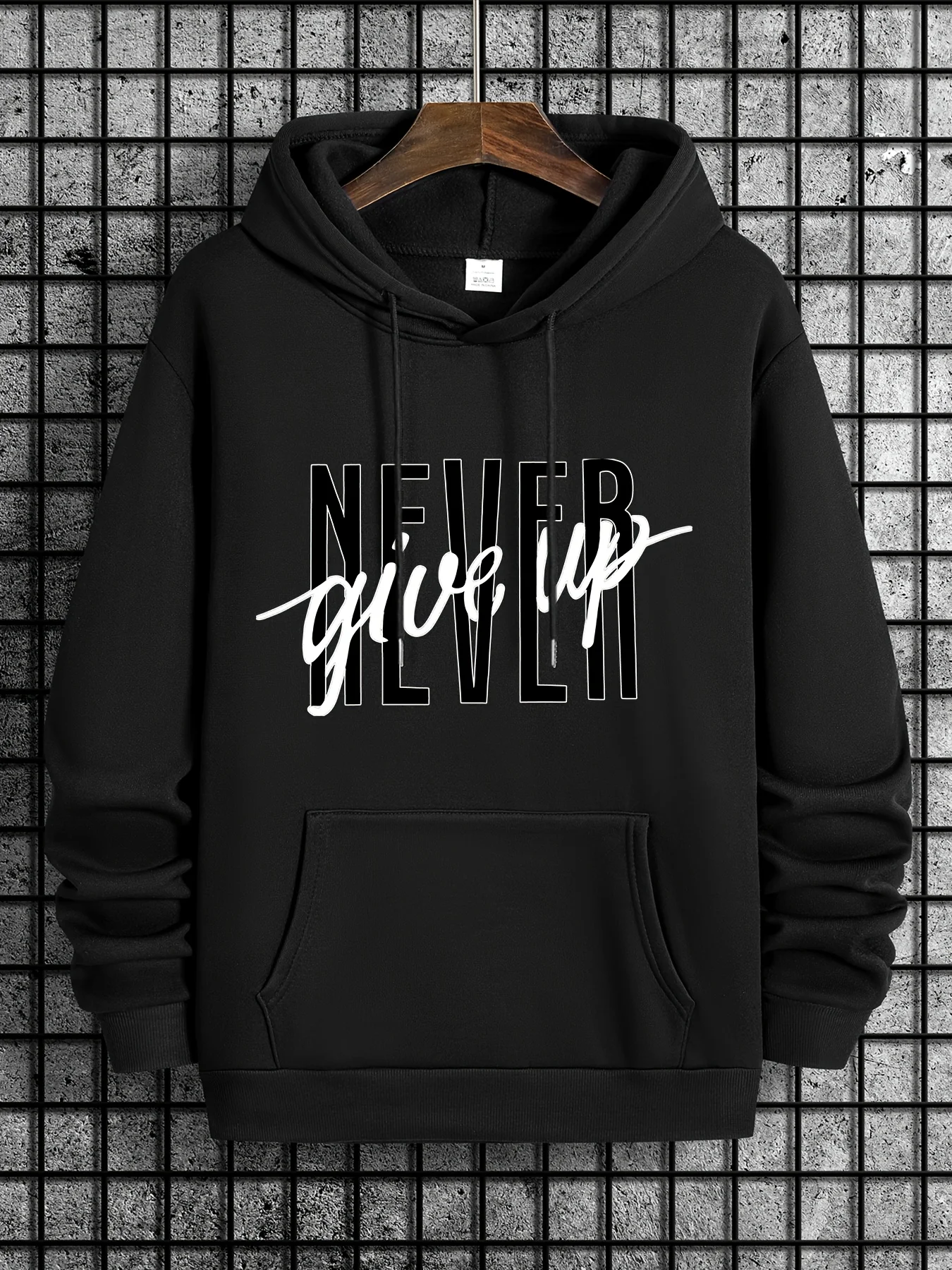 

Новый дизайн, фраза NEVER GIVE UP, мужская модная толстовка с капюшоном и длинными рукавами с карманом на шнурке для повседневной носки на открытом воздухе