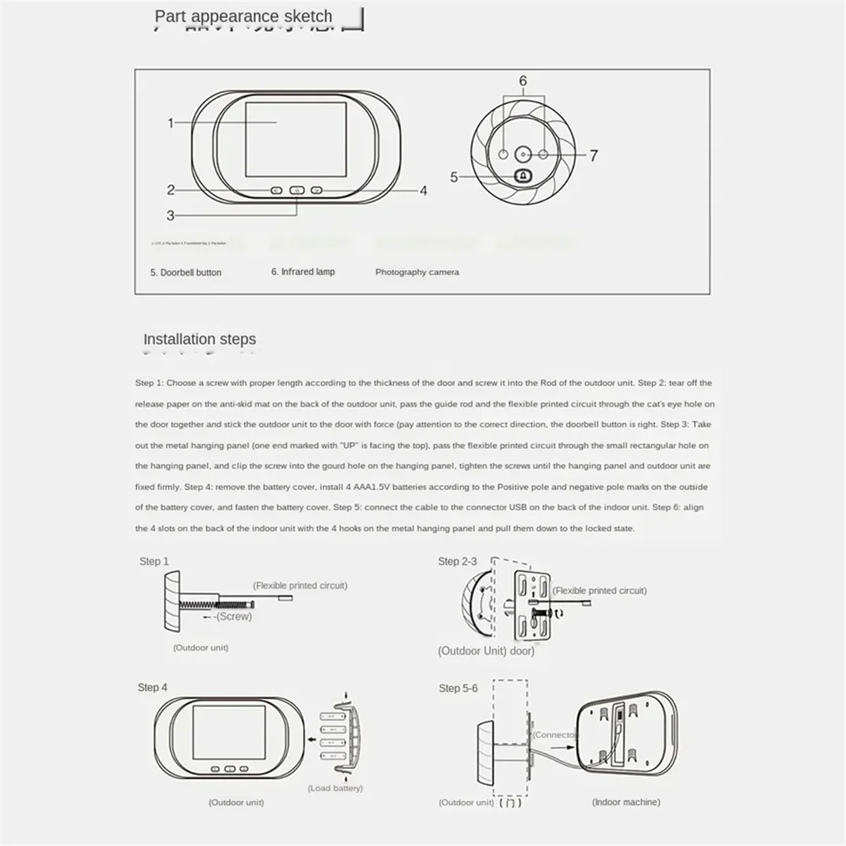 ABGIDigital LCD 2.8Inch Video Doorbell Peephole Viewer Door Eye Monitoring Camera 90 Degree Doorbell Motion Detection Eye A