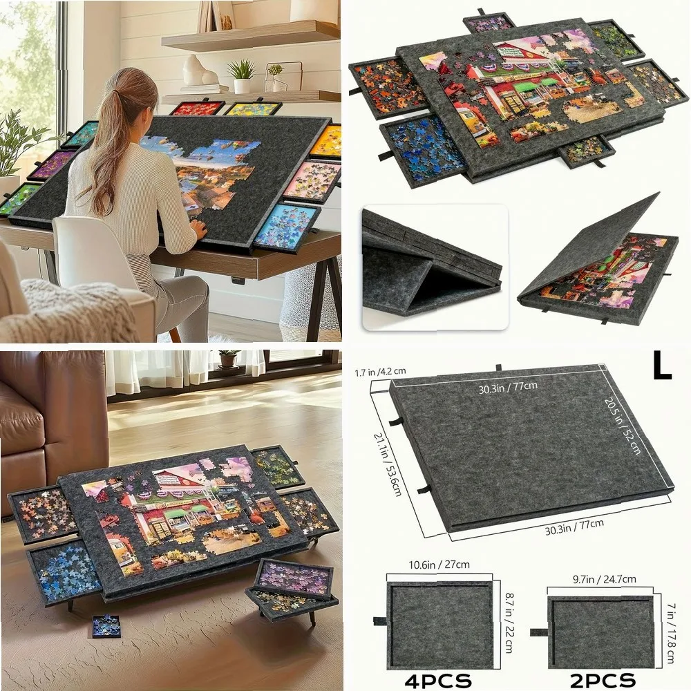 

1 Set Space-Saving Puzzle Storage Table, 6-Drawer Organizer with Felt Top, Collapsible & Portable for Home Organization