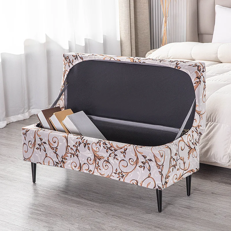 Stretch Rectangular Foldable Footstool Covers Printed Storage Ottoman Cover Long Piano Bench Stool Cover Sofa Footrest Slipcover