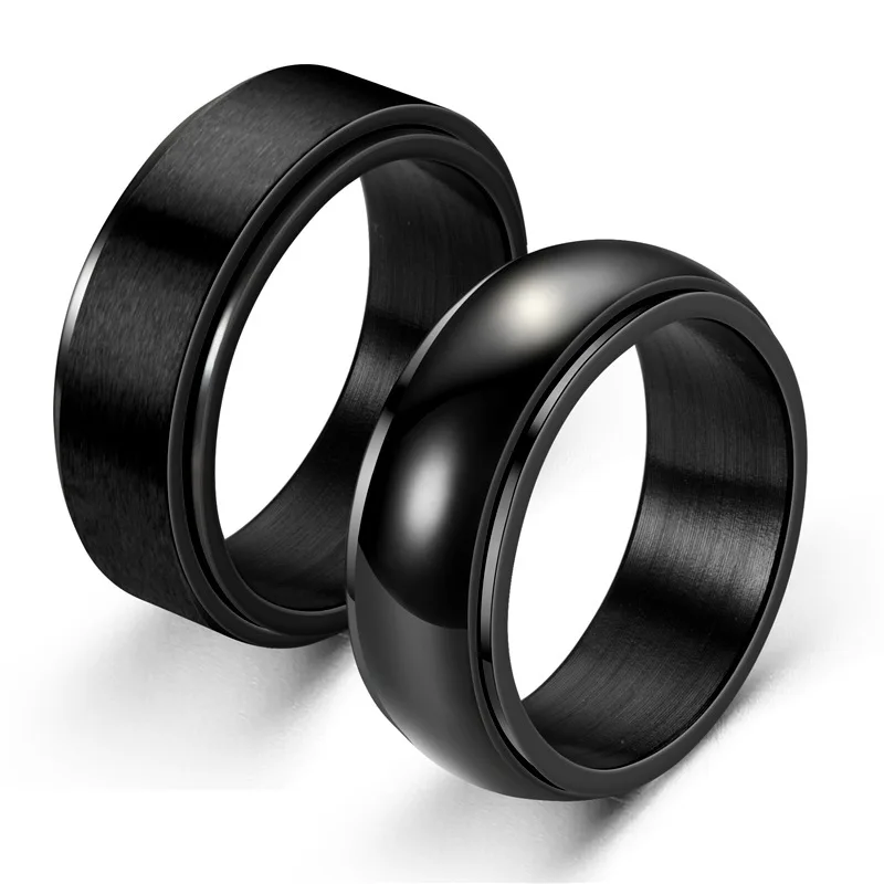 Anxiety Fidget Spinner Rings for Men Male Black Stainless Steel Spinning Rotate Ring for Women Anti Stress Accessories Jewelry