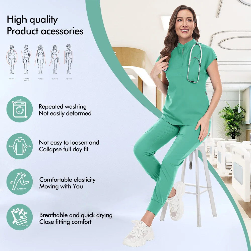 Niaahinn الزي الطبي عالي الجودة مستشفى معاطف للأطباء والممرضات الدعك مجموعات النساء ملابس التمريض طبيب الأسنان زي ملابس العمل السريرية