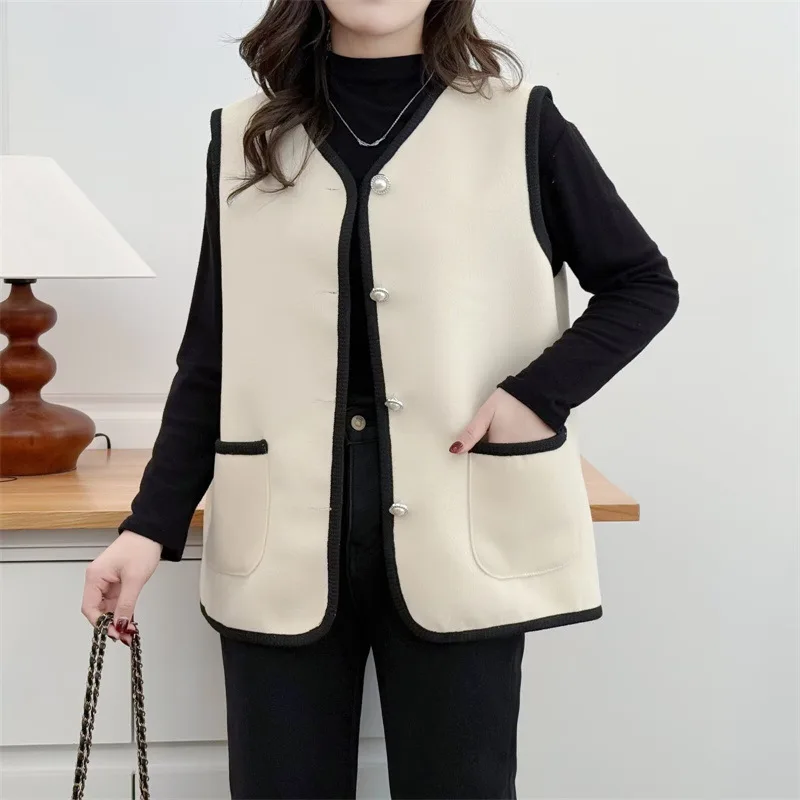 

Женская модная одежда больших размеров XXXXL: Жилет без рукавов, весна 2026, кардиган в шикарном стиле, простой однотонный жилет 8611