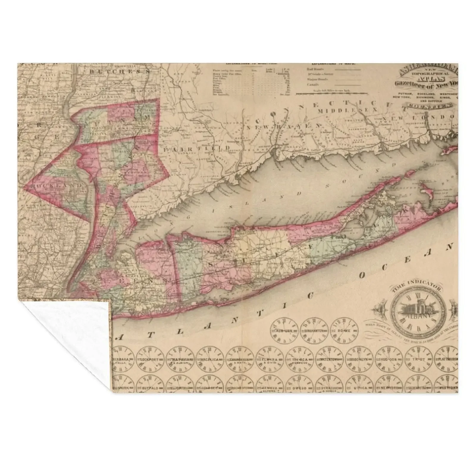 

Vintage Long Island NY Map (1870) Throw Blanket Hair Nap Hairy Bed linens Blankets