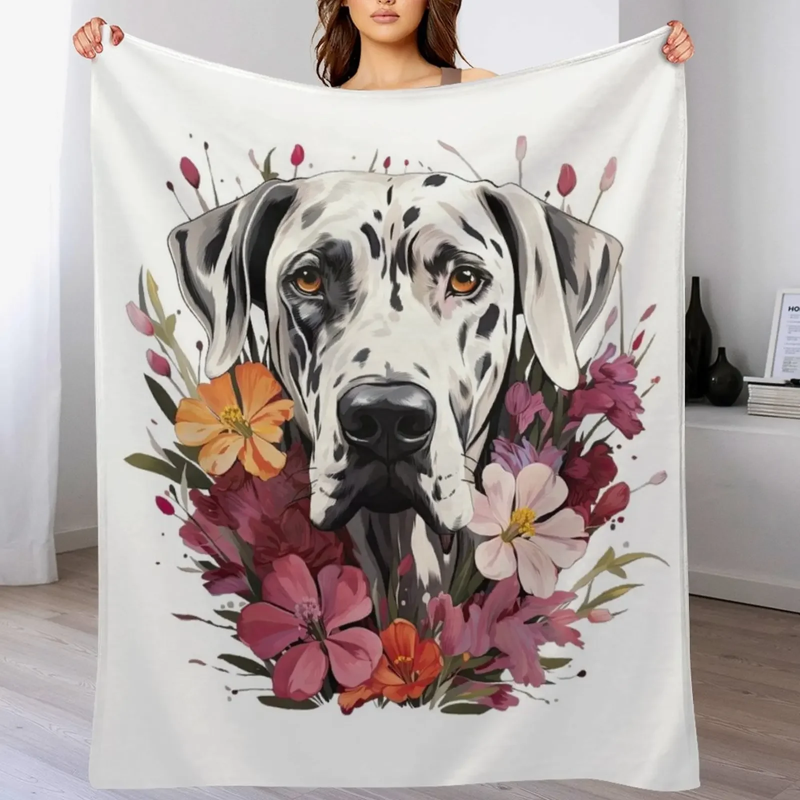 Beautiful Harlequin Great Dane Throw Blanket Travel Size Cozy Blanket for Plane Train