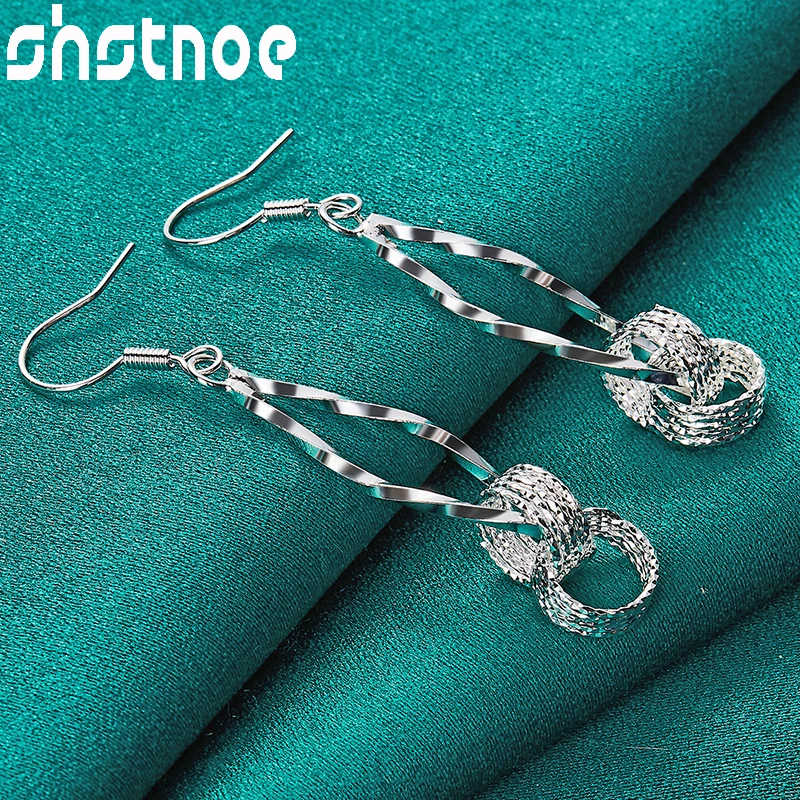 SHSTONE 925 Sterling Silver Double Loop Drop Earrings For Women Fashion Party Engagement Wedding Birthday Gift Shiny Jewelry