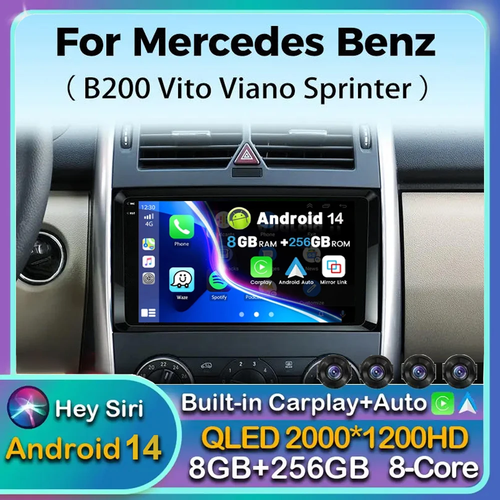 

Android 14 Carplay For Mercedes Benz B200 W169 W245 Viano Vito W639 Sprinter W906 Car Radio Multimedia Player Stereo GPS BT DPS