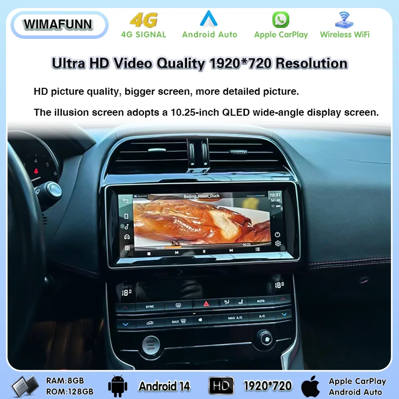 10.25" For Jaguar XE XEL F-PACE 2016-2019 Android 14 GPS Navigation Multimedia Player Wireless Carplay Android Auto OEM Menu - view 6